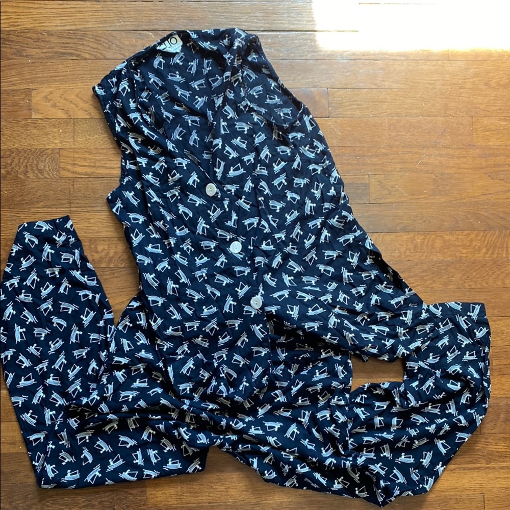 Navy Button-Up with White Abstract Design